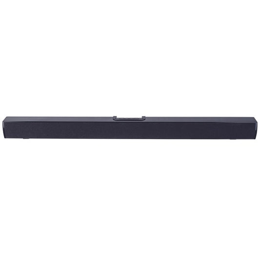 A minimalist black soundbar with a top control panel, designed to enhance home entertainment audio.
