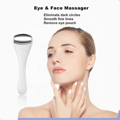 Eye & face ice roller massager with ergonomic handle and cooling gel head for facial and eye treatments

