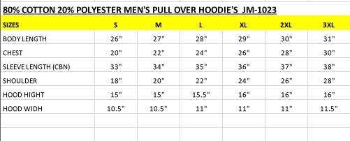 A cozy fleece pullover hoodie that blends soft, warm fabric with a relaxed, versatile fit, featuring a secure kangaroo pocket, ribbed cuffs and hem, and an adjustable hood for all-day comfort and easy layering. Attached sizes are displayed here.