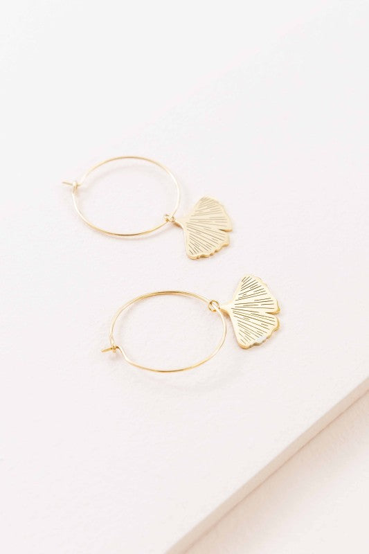 Ginkgo Leaf Hoop Earrings (14K)
