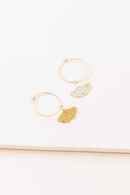 Ginkgo Leaf Hoop Earrings (14K)
