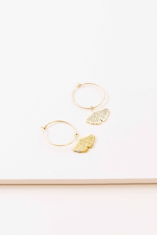 Ginkgo Leaf Hoop Earrings (14K)