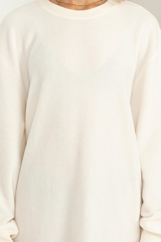 Girlfriend sweatshirt mini dress in soft fleece fabric, long sleeves, relaxed fit mini length — casual, cozy style for everyday wear