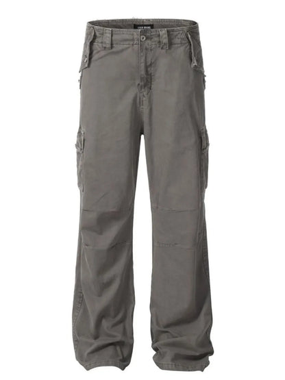 Gray straight leg cargo pants – front view
