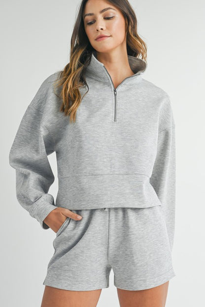 Grey Zip Neck Sweatshirt & Shorts Set