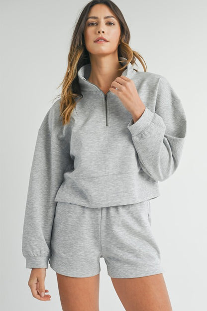Grey Zip Neck Sweatshirt & Shorts Set