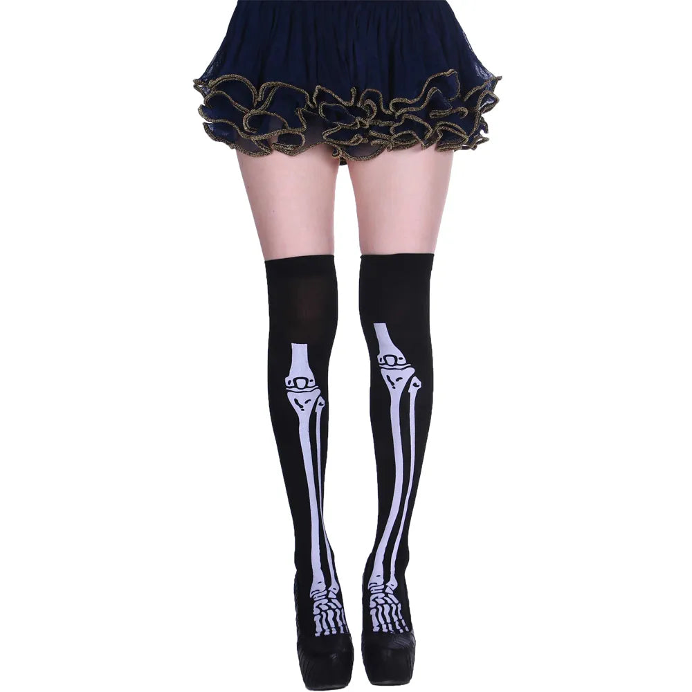 Adult Child Women Girls Halloween Costumes Cosplay Accessories Stockings Socks Black White Stripe Clown Nun Bat Print Umorden