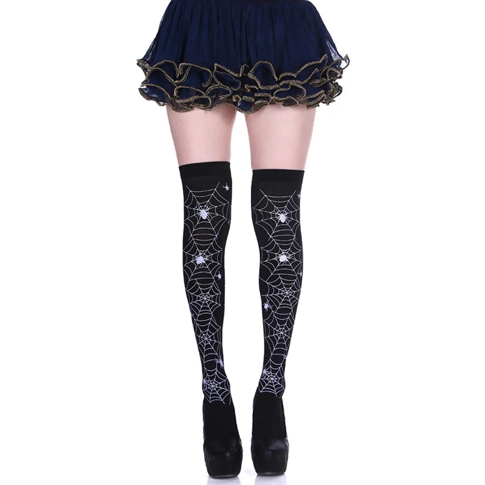 Adult Child Women Girls Halloween Costumes Cosplay Accessories Stockings Socks Black White Stripe Clown Nun Bat Print Umorden