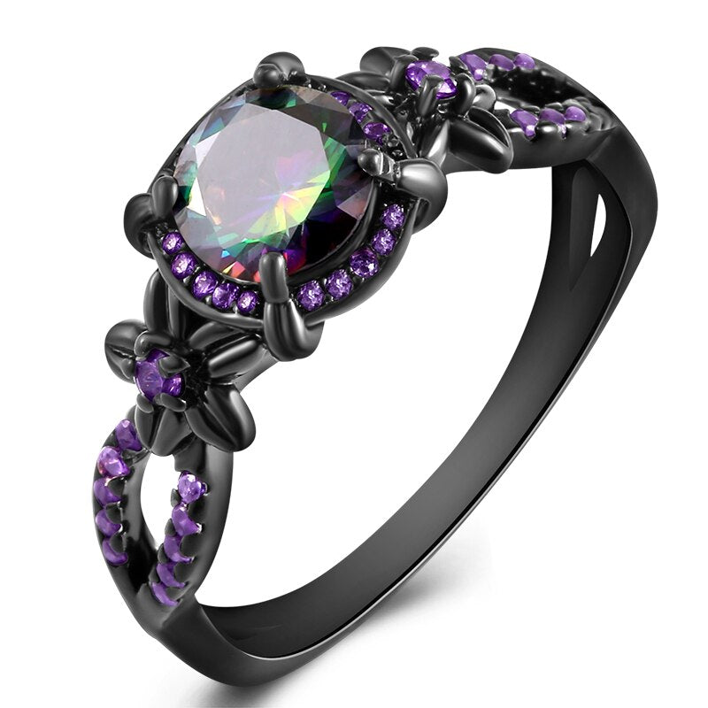 Black Gun Plated Natural Crystal Birthstone Women Rings Geometric Opal Druzy Rings For Party Wedding Gift 11 Colors