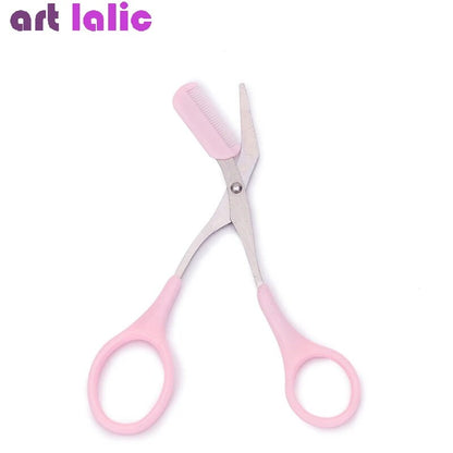 1Pc Pink Eyebrow Trimmer Scissors with 2 Comb Facial Hair Removal Grooming Shaping Shaver Cosmetic Makeup Accessories