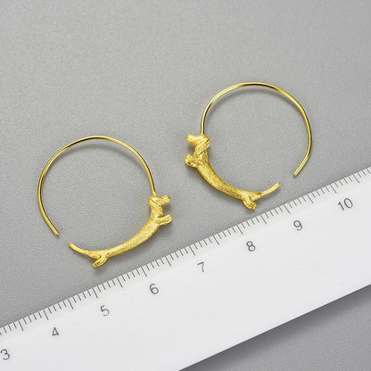 Lotus Fun Lovely Flying Dachshund Dog Big Round Hoop Earrings Real 925 Sterling Silver 18K Gold Earrings for Women Jewelry 2021
