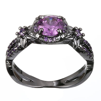 Black Gun Plated Natural Crystal Birthstone Women Rings Geometric Opal Druzy Rings For Party Wedding Gift 11 Colors