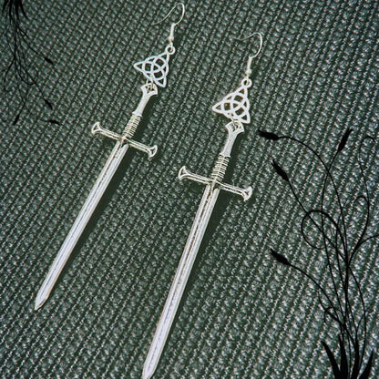 Gothic Black Night Warrior Earrings Sun Ring Sword Earrings Classic Eardrop Big Sword Statement Mystical Jewellery Women Gift