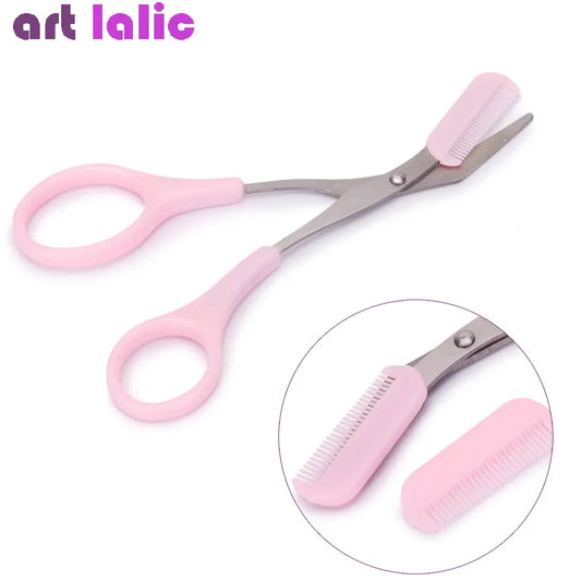 1Pc Pink Eyebrow Trimmer Scissors with 2 Comb Facial Hair Removal Grooming Shaping Shaver Cosmetic Makeup Accessories