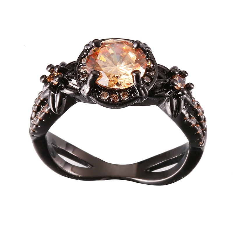 Black Gun Plated Natural Crystal Birthstone Women Rings Geometric Opal Druzy Rings For Party Wedding Gift 11 Colors
