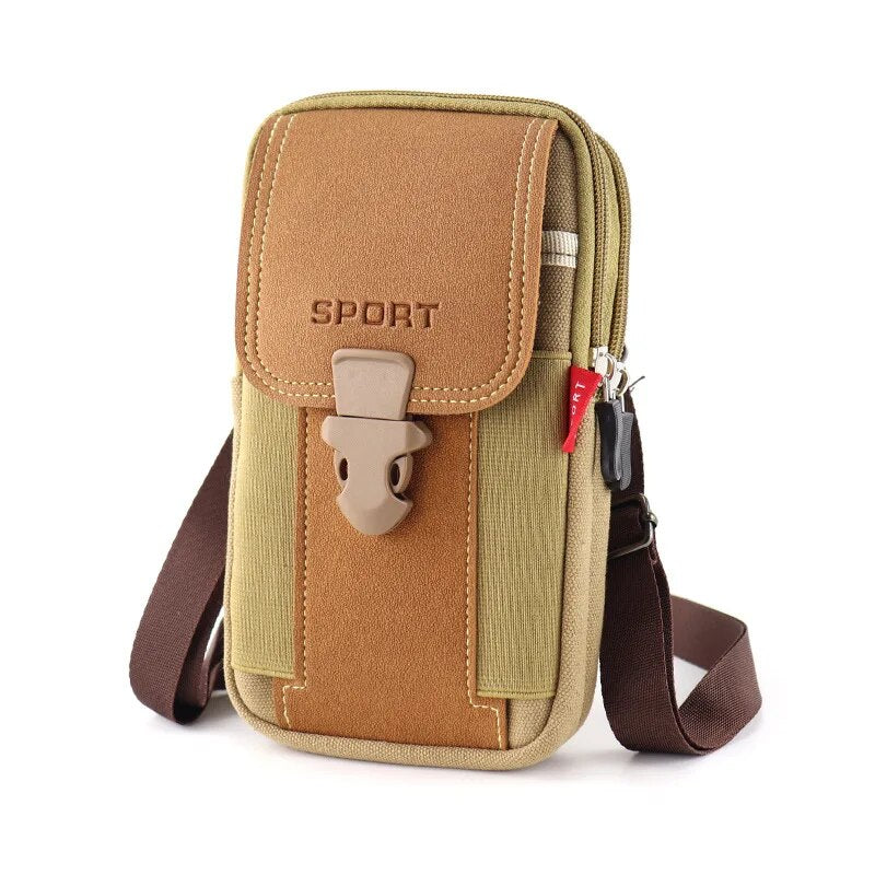 Universal 7'' Waterproof Multifunctional Canvas Mobile Phone Bag Outdoor Traval Bag for Men Man Waist Belt Phone Pouch Holder