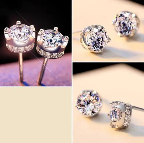 Natural Purple Amethyst Stud Earrings For Women Real 925 Sterling Silver Crown Crystal Wedding Party Jewelry Earring