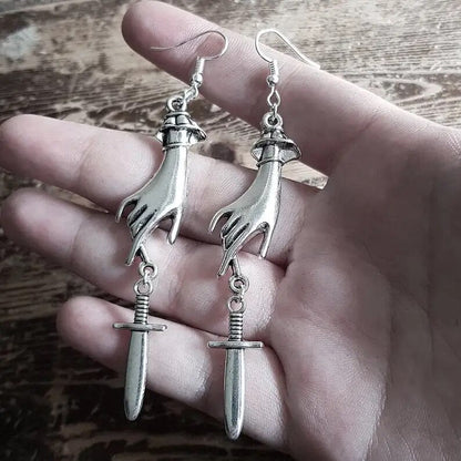 Gothic Black Night Warrior Earrings Sun Ring Sword Earrings Classic Eardrop Big Sword Statement Mystical Jewellery Women Gift