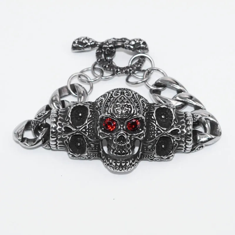 Vintage Gothic Full Skull Bracelet Men\\\'s Motorcycle Riding Rock Bike Hip Hop Punk Jewelry Halloween Gift