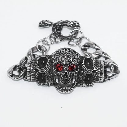 Vintage Gothic Full Skull Bracelet Men\\\'s Motorcycle Riding Rock Bike Hip Hop Punk Jewelry Halloween Gift