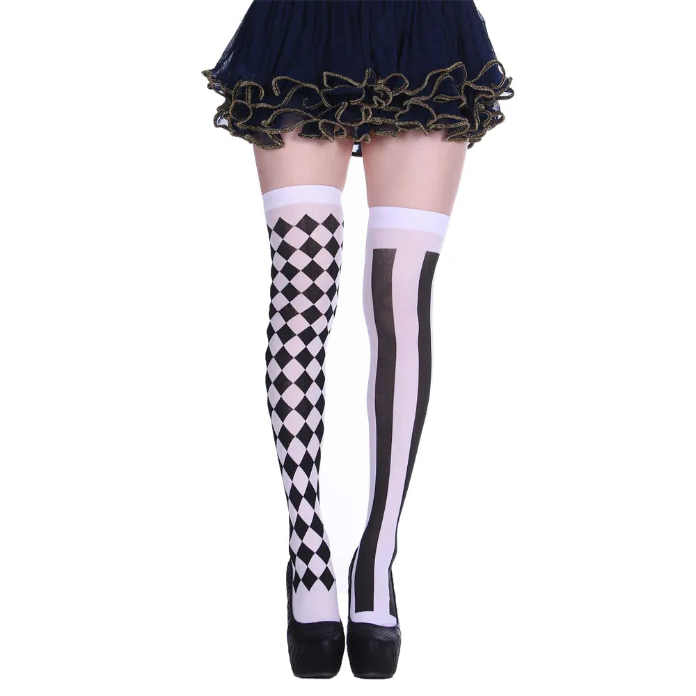 Adult Child Women Girls Halloween Costumes Cosplay Accessories Stockings Socks Black White Stripe Clown Nun Bat Print Umorden