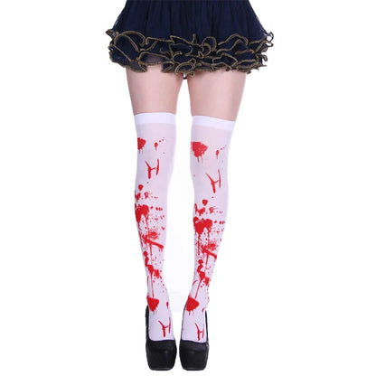 Adult Child Women Girls Halloween Costumes Cosplay Accessories Stockings Socks Black White Stripe Clown Nun Bat Print Umorden