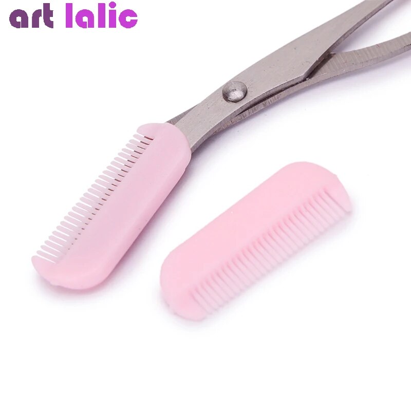 1Pc Pink Eyebrow Trimmer Scissors with 2 Comb Facial Hair Removal Grooming Shaping Shaver Cosmetic Makeup Accessories