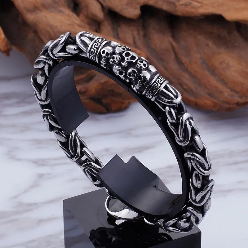 Vintage Gothic Full Skull Bracelet Men\\\'s Motorcycle Riding Rock Bike Hip Hop Punk Jewelry Halloween Gift