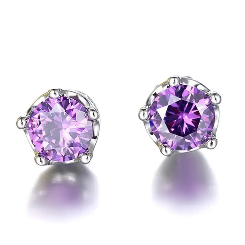 Natural Purple Amethyst Stud Earrings For Women Real 925 Sterling Silver Crown Crystal Wedding Party Jewelry Earring
