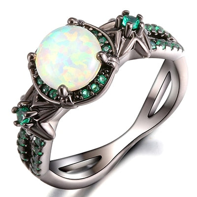Black Gun Plated Natural Crystal Birthstone Women Rings Geometric Opal Druzy Rings For Party Wedding Gift 11 Colors