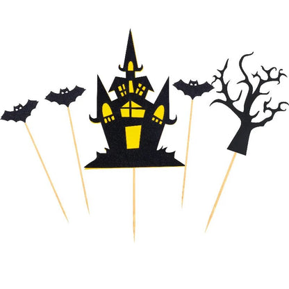 Happy Halloween Cake Toppers Halloween Cupcake Toppers Cartoon Pumpkin Witch Ghost Cake Decorative Flags for Kids Halloween Deco