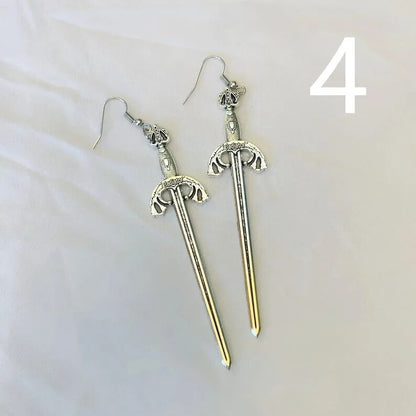Gothic Black Night Warrior Earrings Sun Ring Sword Earrings Classic Eardrop Big Sword Statement Mystical Jewellery Women Gift