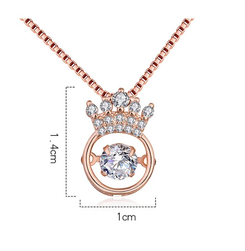 Cellacity Silver 925 Jewelry Round Gemstones Crown Pendant Necklace for Women Beating heart Trendy Female Clavicle Chain Gifts
