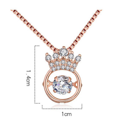 Cellacity Silver 925 Jewelry Round Gemstones Crown Pendant Necklace for Women Beating heart Trendy Female Clavicle Chain Gifts