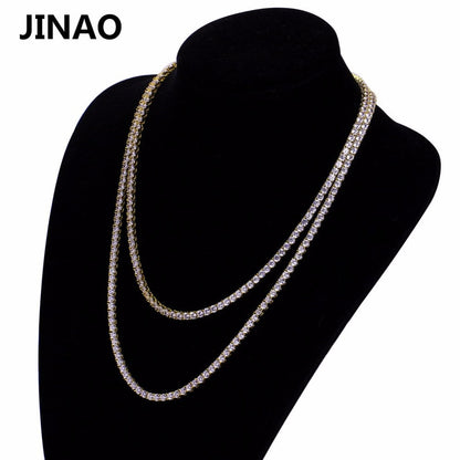 JINAO Gold/Rosegold/Silver-Color Iced Out Chain Hip Hop Copper Micro Pave CZ Stone2.5-10mm Tennis Chain Necklace