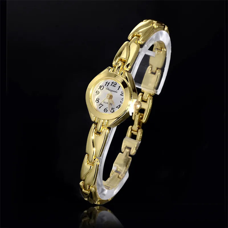 Women Watches Round Dial Hot Sale Gold Plate Watch Stainless Steel Quartz Hour Female Wrist watches elegant mujer hot relojes