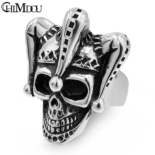 CHIMDOU Stainless Steel Ring Halloween Party Gift Circus Clown Skull Rings Jewelry,AR434