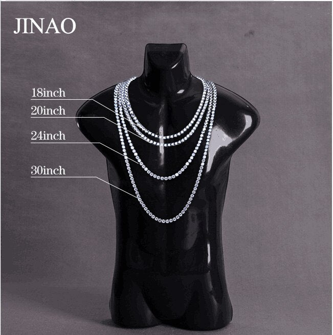 JINAO Gold/Rosegold/Silver-Color Iced Out Chain Hip Hop Copper Micro Pave CZ Stone2.5-10mm Tennis Chain Necklace