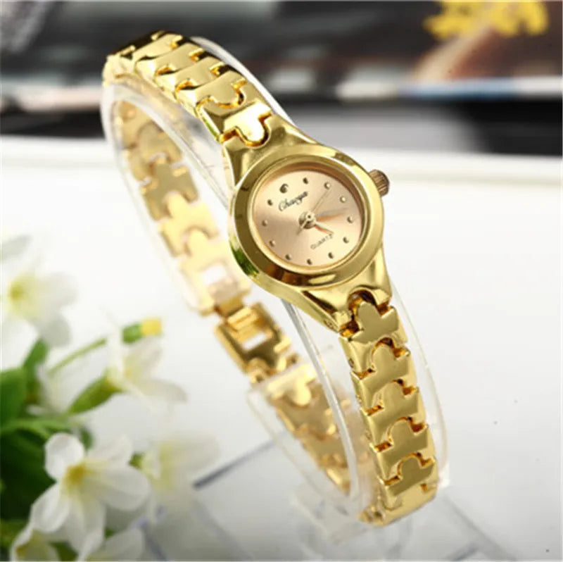 Women Watches Round Dial Hot Sale Gold Plate Watch Stainless Steel Quartz Hour Female Wrist watches elegant mujer hot relojes