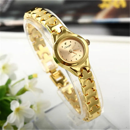Women Watches Round Dial Hot Sale Gold Plate Watch Stainless Steel Quartz Hour Female Wrist watches elegant mujer hot relojes