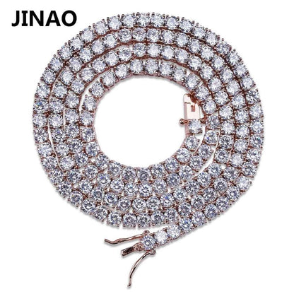 JINAO Gold/Rosegold/Silver-Color Iced Out Chain Hip Hop Copper Micro Pave CZ Stone2.5-10mm Tennis Chain Necklace
