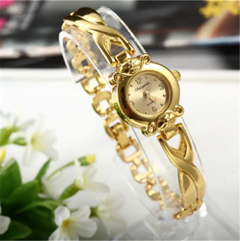 Women Watches Round Dial Hot Sale Gold Plate Watch Stainless Steel Quartz Hour Female Wrist watches elegant mujer hot relojes