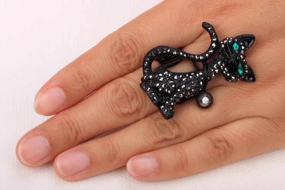 Cat stretch ring halloween bling jewelry gifts for women girls kids animal charm