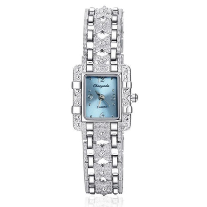Women Watch Rectangle Dial Silver Stainless Steel Crystal Watches Fashion Quartz For Women ladies major relojes Hot Sale Relojes