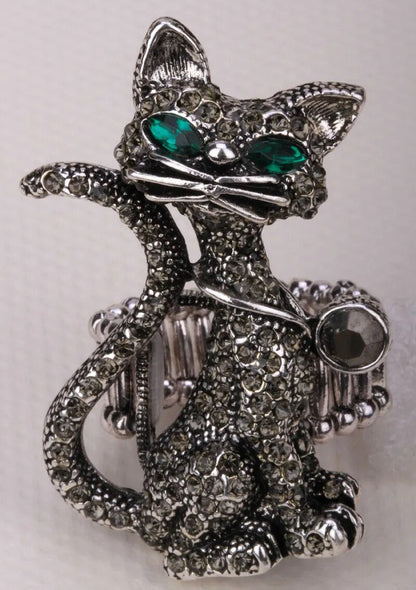 Cat stretch ring halloween bling jewelry gifts for women girls kids animal charm