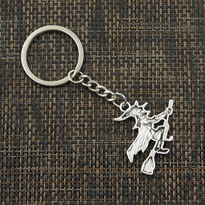 Fashion 30mm Key Ring Metal Key Chain Keychain Jewelry Antique Silver Color Plated Witch Broomstick Halloween 36x34mm Pendant