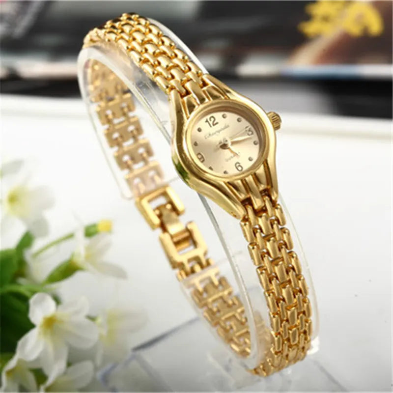 Women Watches Round Dial Hot Sale Gold Plate Watch Stainless Steel Quartz Hour Female Wrist watches elegant mujer hot relojes