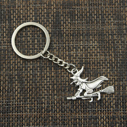 Fashion 30mm Key Ring Metal Key Chain Keychain Jewelry Antique Silver Color Plated Witch Broomstick Halloween 36x34mm Pendant