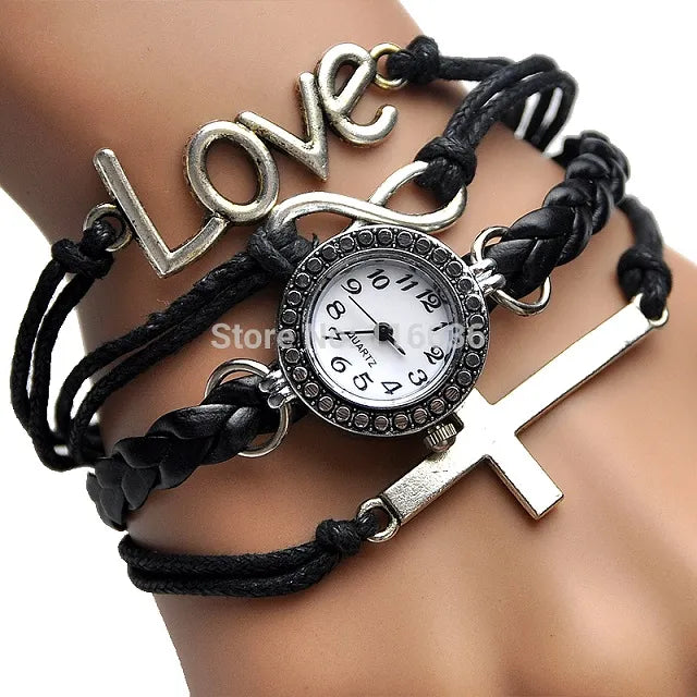 NEW fashion Angel Wings MUSIC Bracelet Watch women Parcords PU leather shammy Gift rhinestone wristwatch Geneva Style