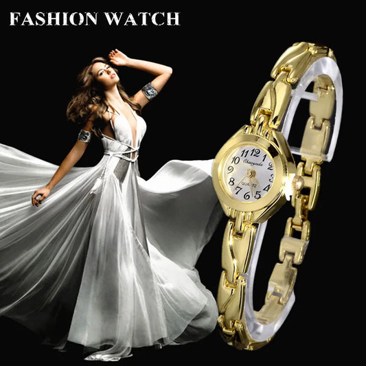 Women Watches Round Dial Hot Sale Gold Plate Watch Stainless Steel Quartz Hour Female Wrist watches elegant mujer hot relojes